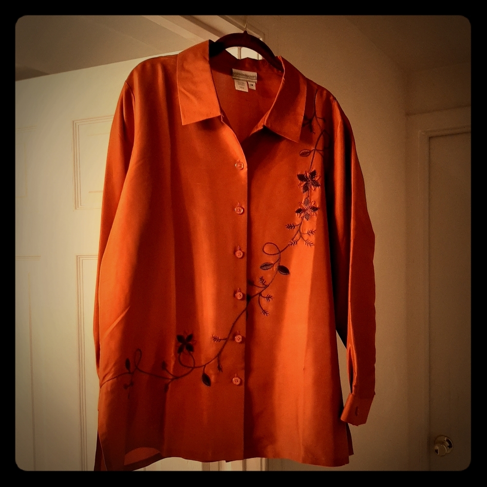 Coldwater Creek orange silk blouse